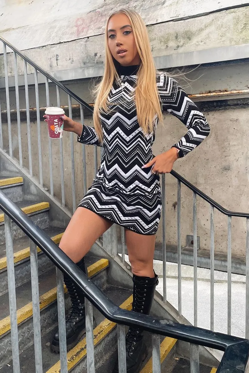 Black Aztec Print Knit Dress - Gira