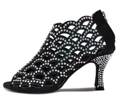 Black Rhinestone Ballroom Latin Salsa Kizomba Dance Shoes