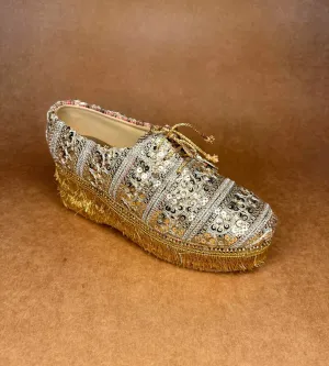 Bling Gold High Heel Oxfords