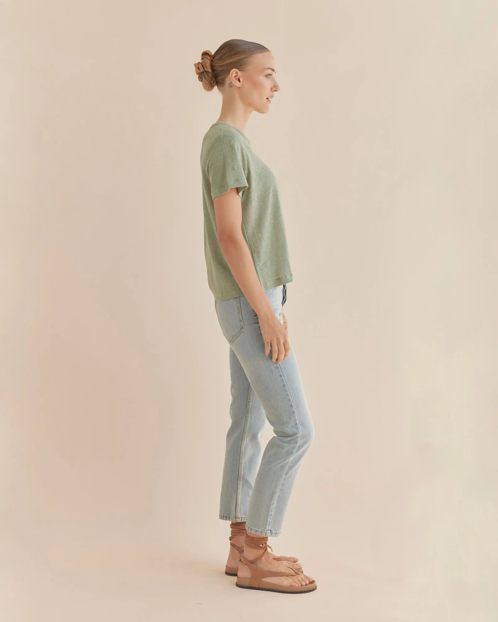 Coogee Linen Crew Neck Tee - Green Tea