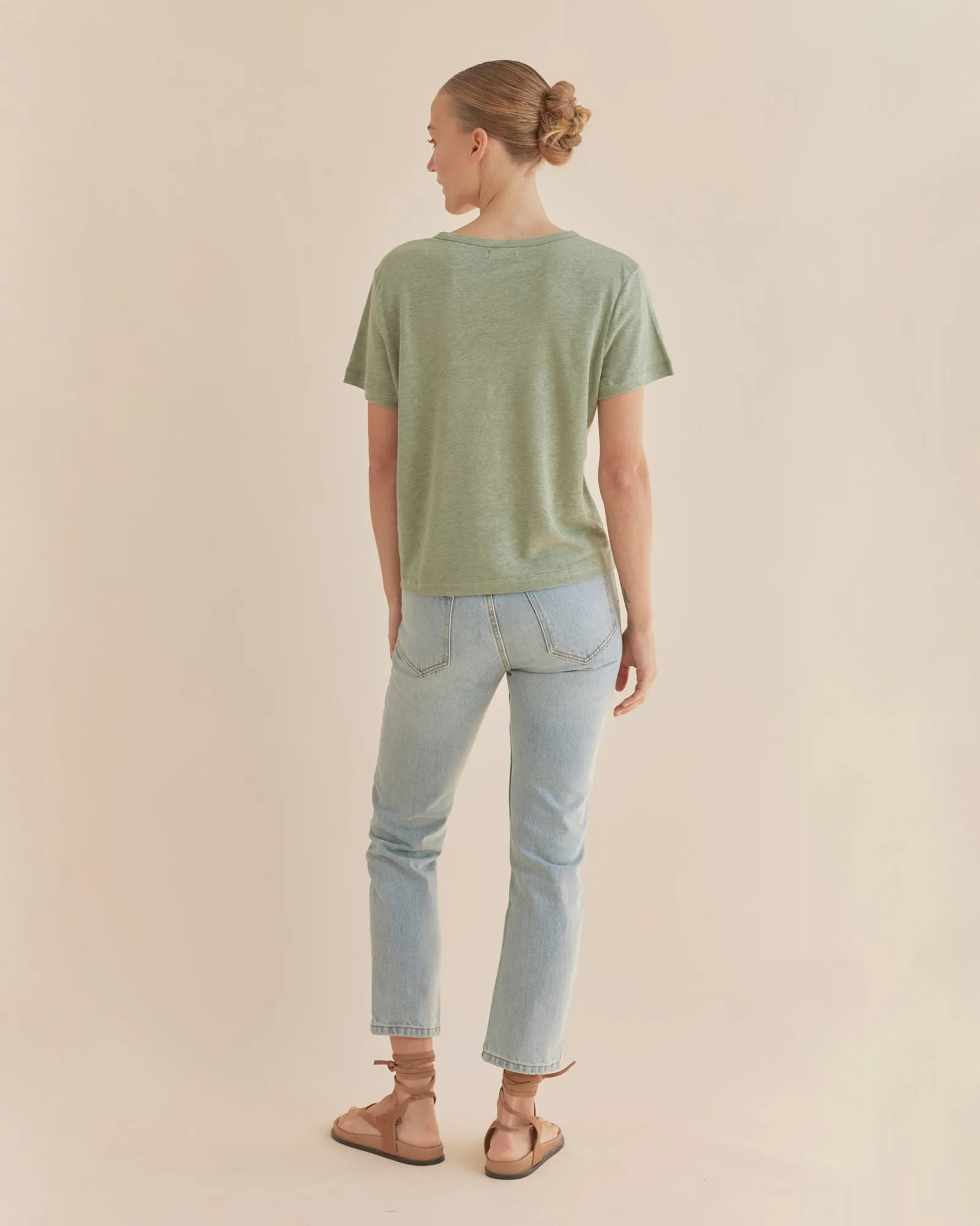 Coogee Linen Crew Neck Tee - Green Tea