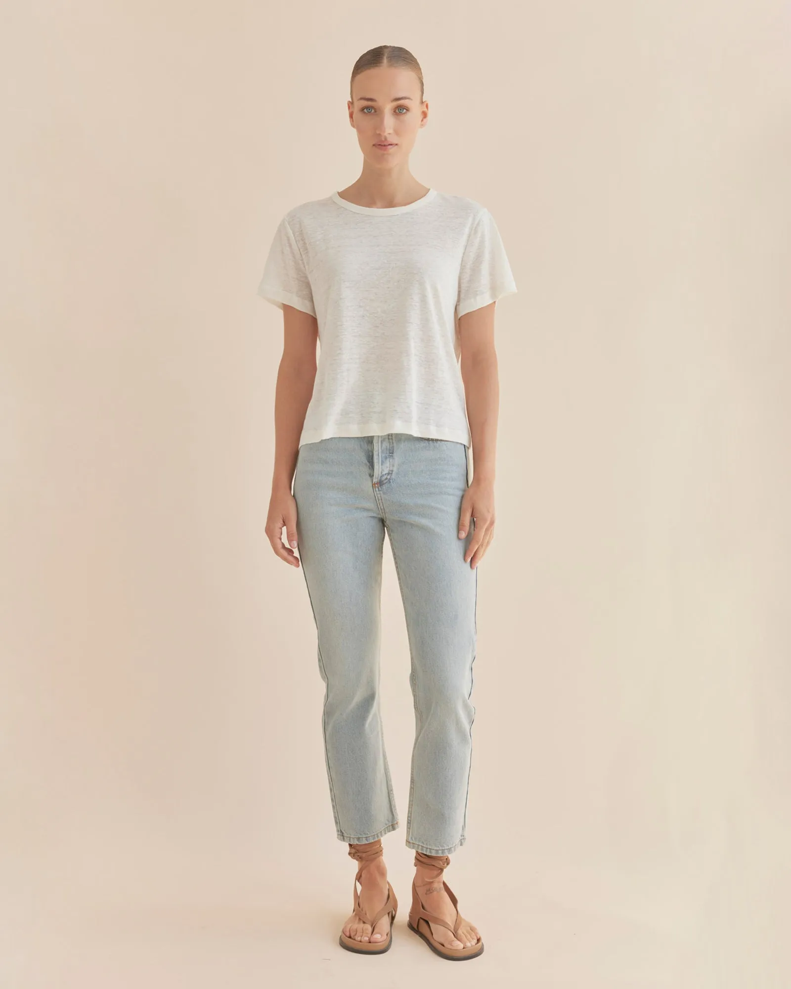 Coogee Linen Crew Neck Tee - Ivory