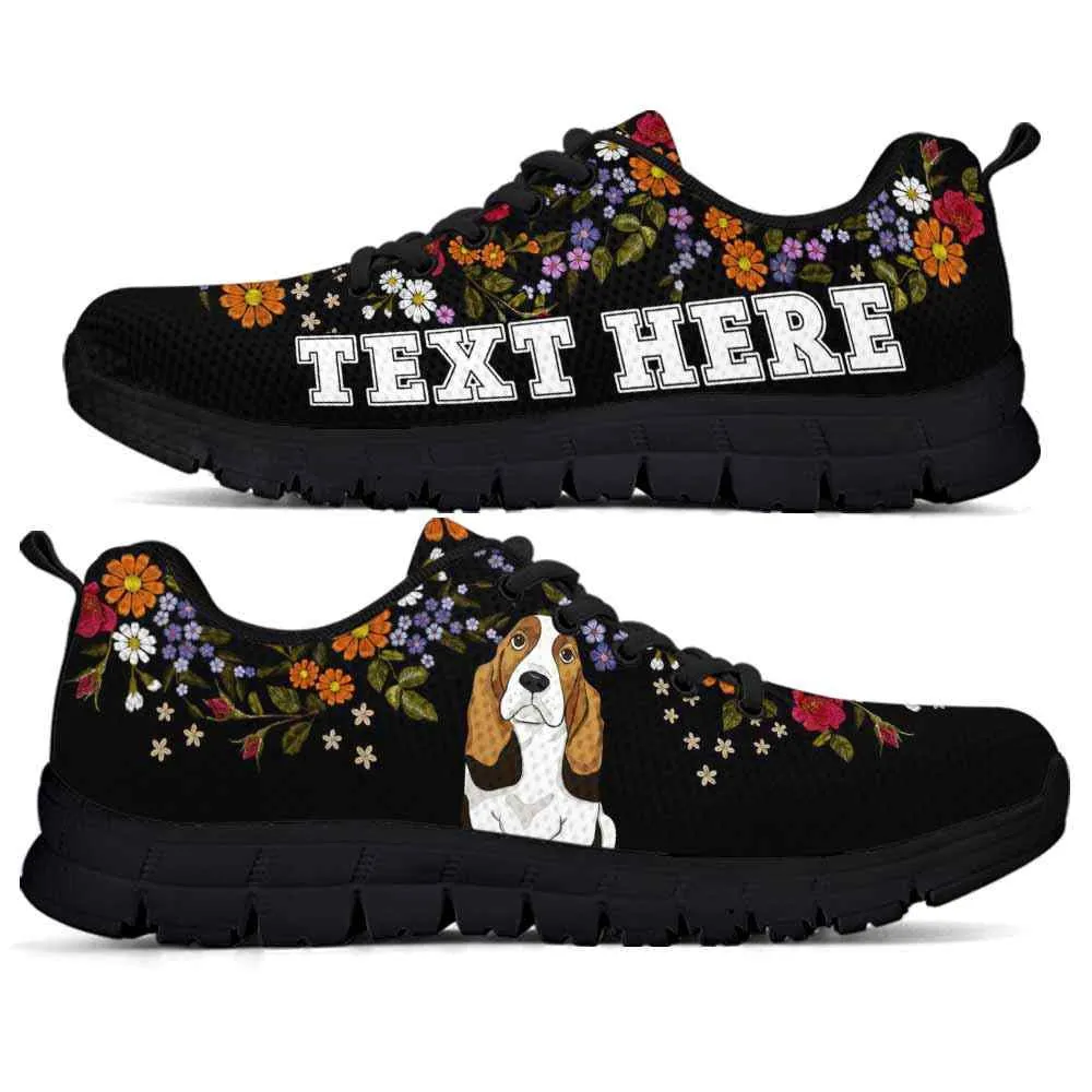 Custom Name Basset Sneaker, Basset Hound Flower Floral Colorful Dog Lovers Sneakers Gym Running Shoes, Best Running Shoes