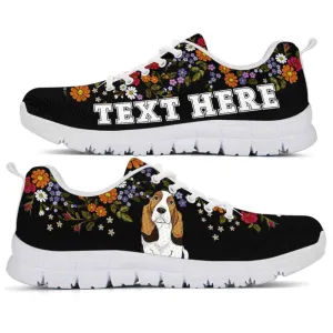 Custom Name Basset Sneaker, Basset Hound Flower Floral Colorful Dog Lovers Sneakers Gym Running Shoes, Best Running Shoes