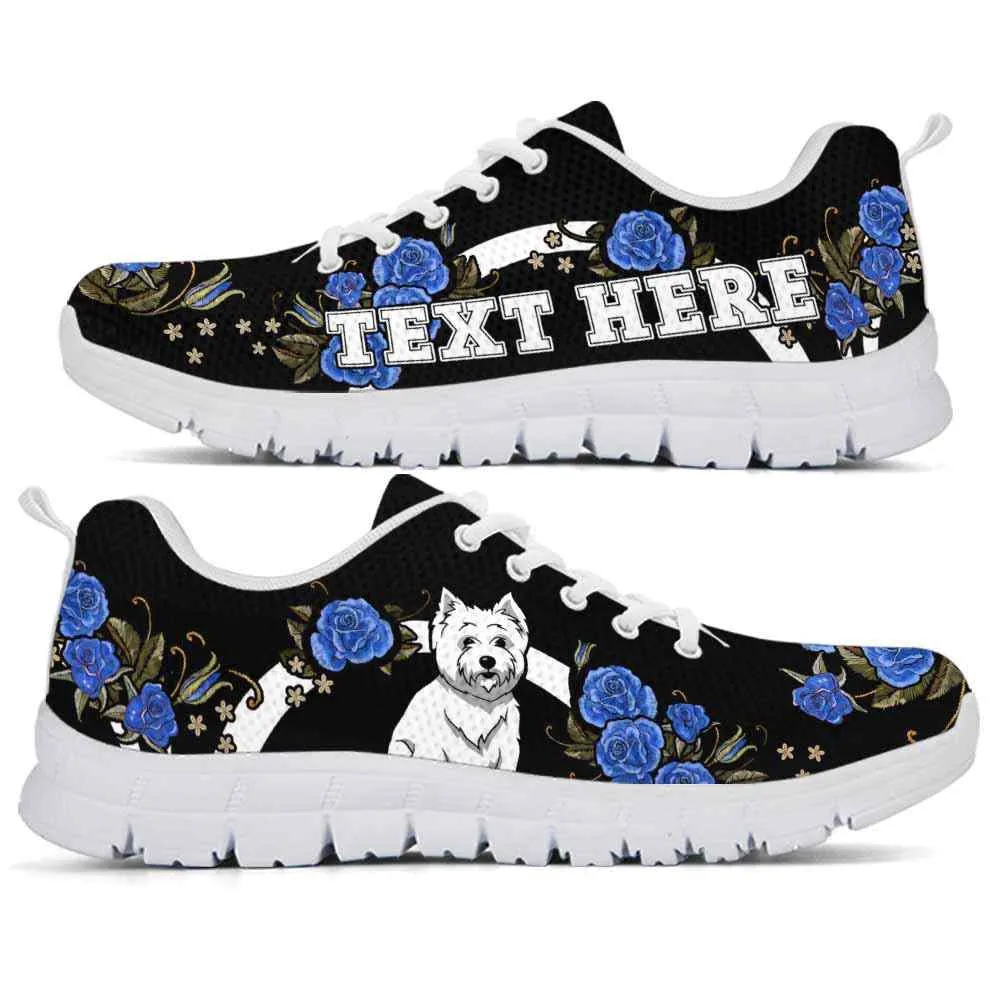 Custom Name West Highland Terrier Sneaker, Westie Dog Lovers Sneakers Gym Rose Blue Flower Running Shoes, Best Running Shoes