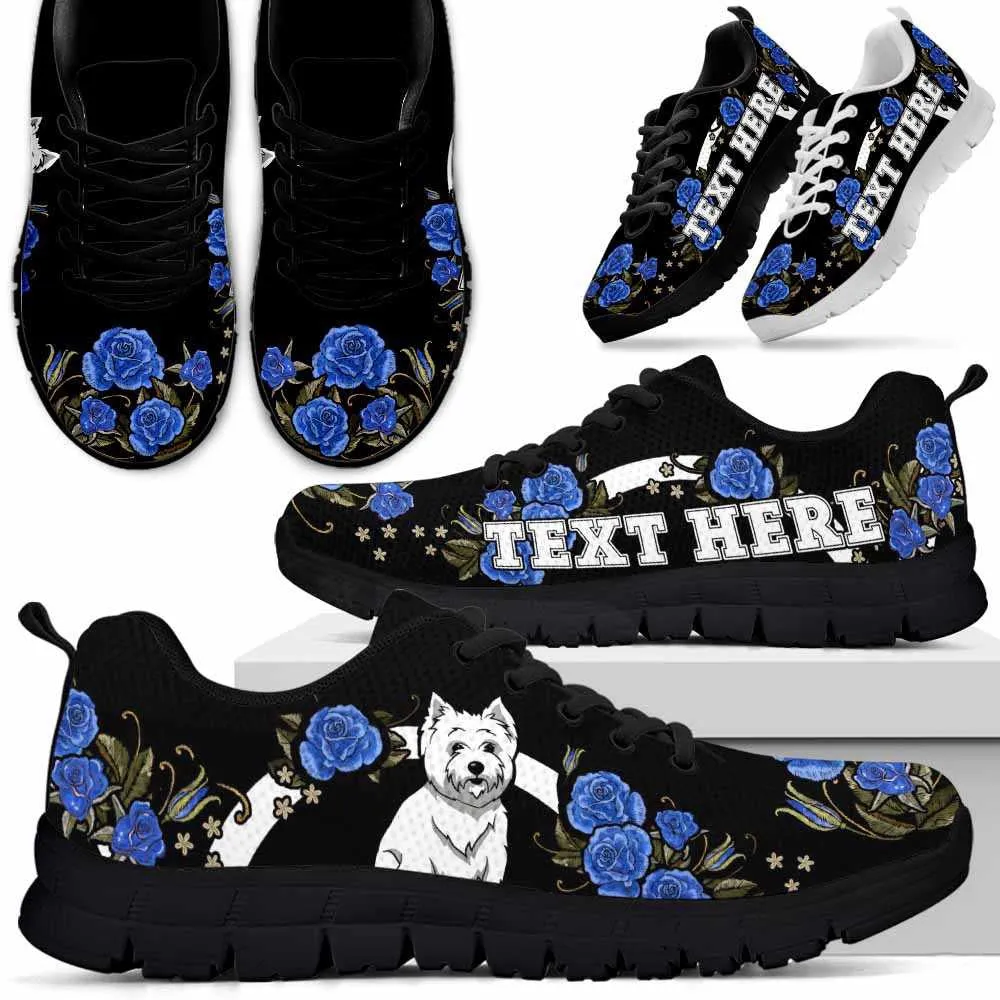 Custom Name West Highland Terrier Sneaker, Westie Dog Lovers Sneakers Gym Rose Blue Flower Running Shoes, Best Running Shoes