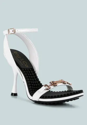 DAENERYS White Horsebit Embellished Sandals