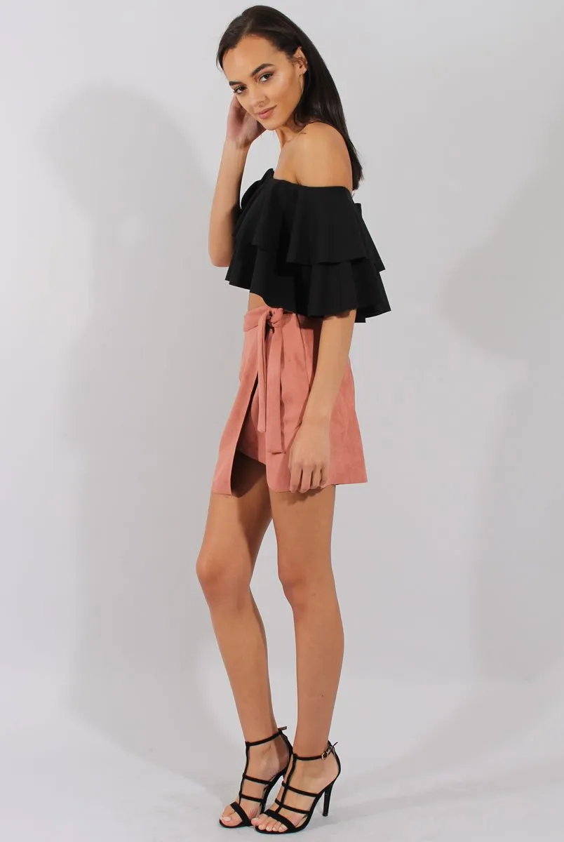 Dark Pink Suede Wrap Around Skirt - Emory