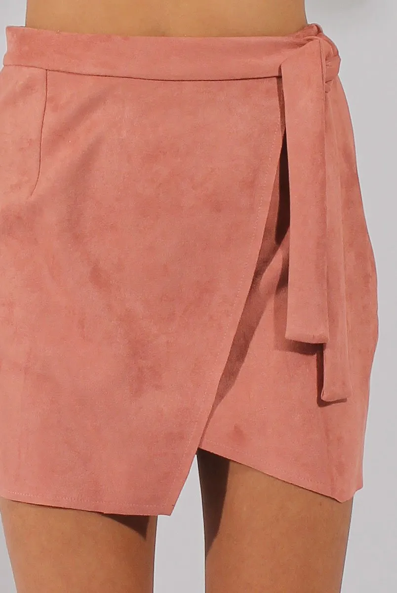 Dark Pink Suede Wrap Around Skirt - Emory