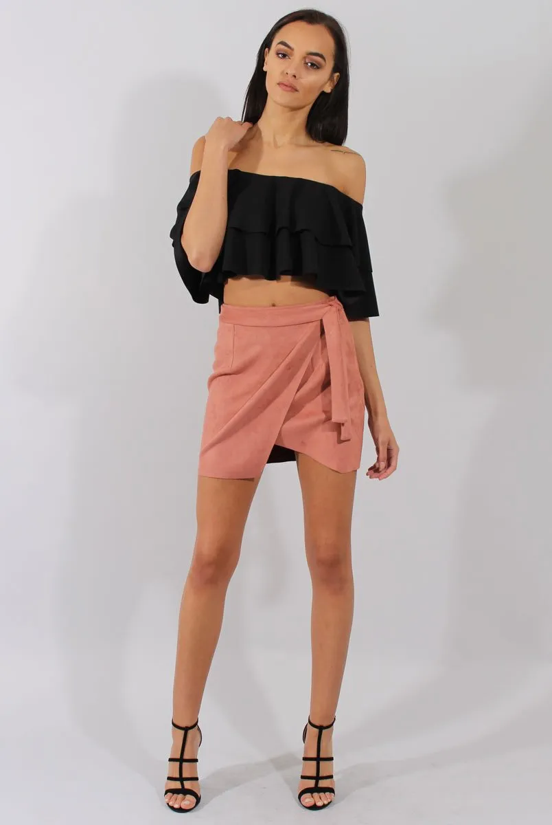 Dark Pink Suede Wrap Around Skirt - Emory