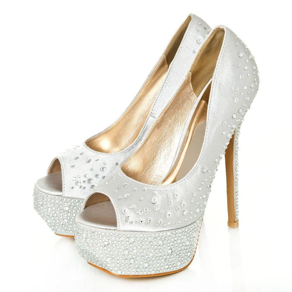 Demie Peep Toe Platform Diamante Court Shoe