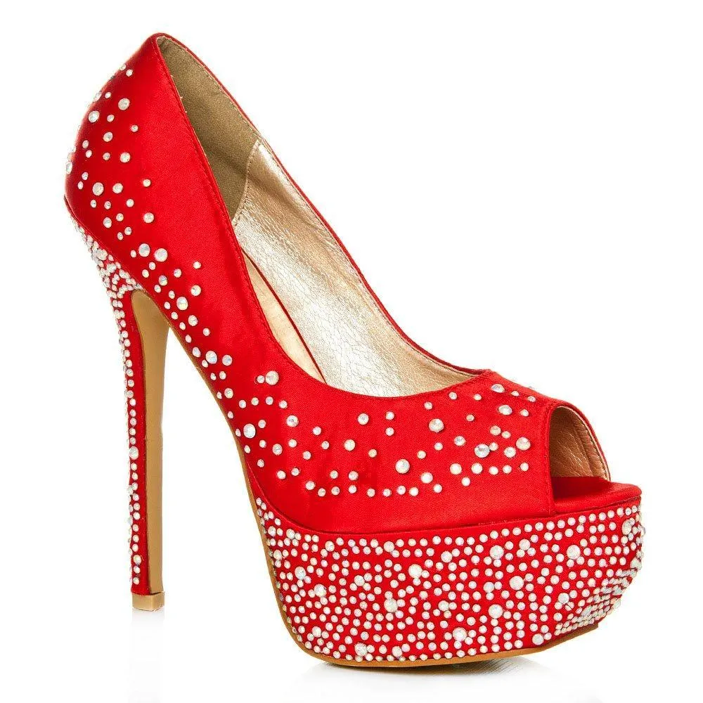 Demie Peep Toe Platform Diamante Court Shoe