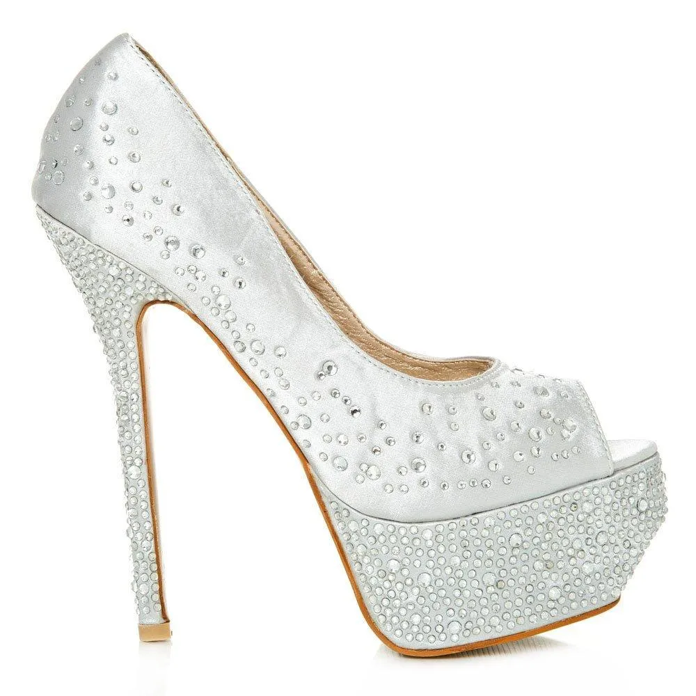 Demie Peep Toe Platform Diamante Court Shoe