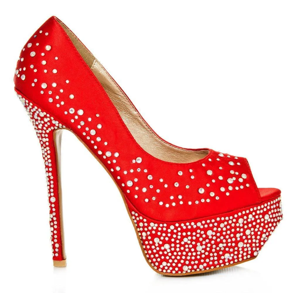 Demie Peep Toe Platform Diamante Court Shoe