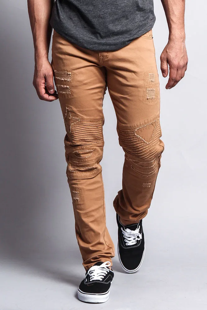 Distressed Biker Twill Skinny Pants