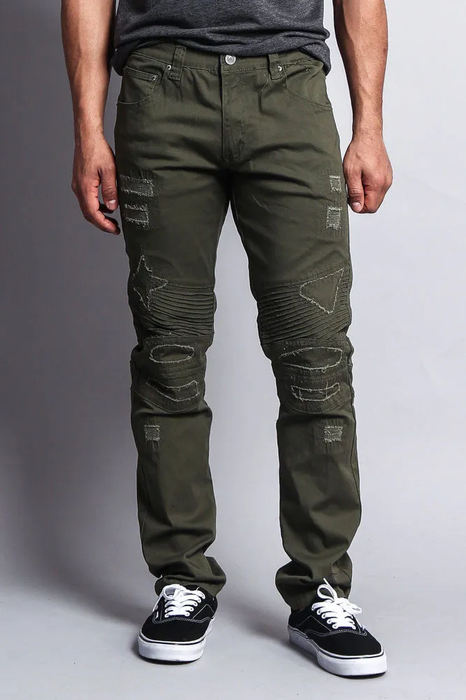 Distressed Biker Twill Skinny Pants