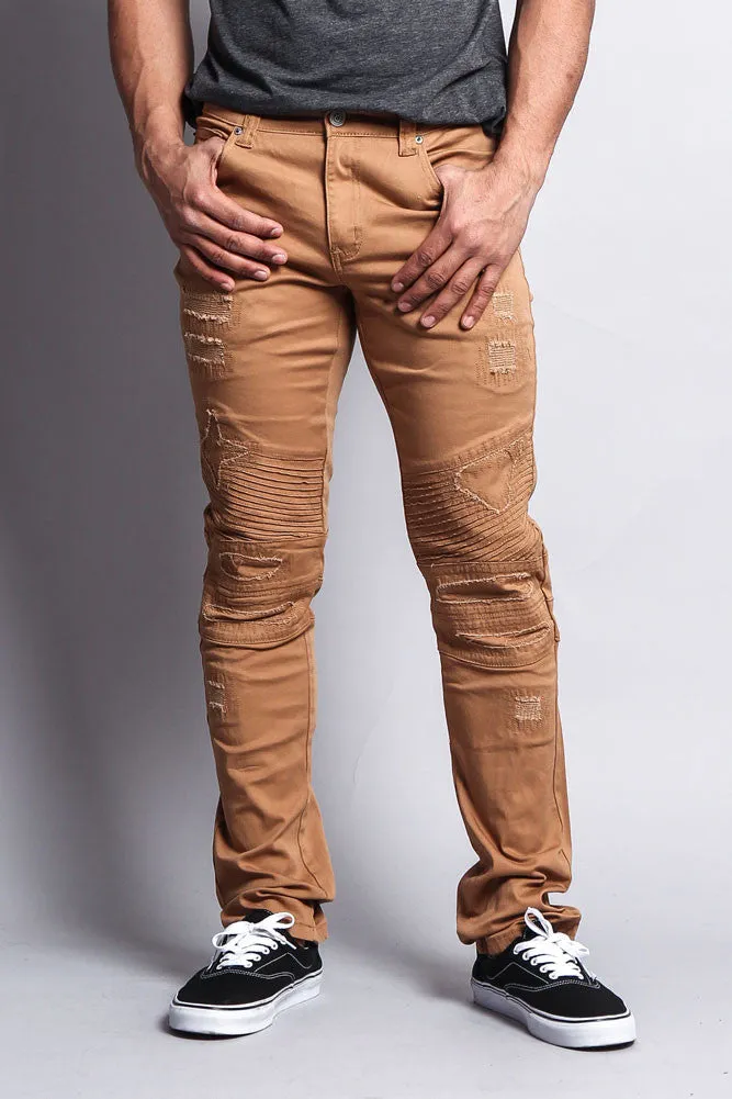 Distressed Biker Twill Skinny Pants