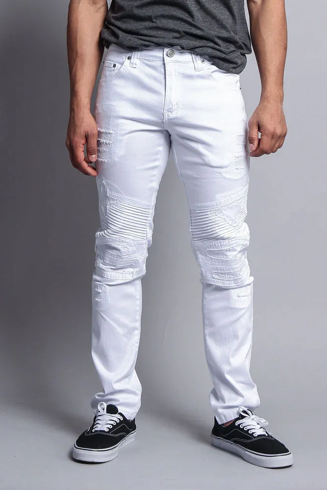 Distressed Biker Twill Skinny Pants