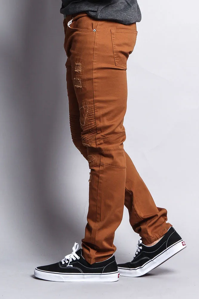 Distressed Biker Twill Skinny Pants