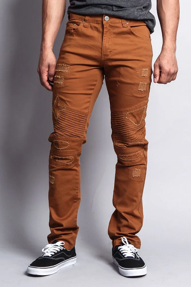 Distressed Biker Twill Skinny Pants