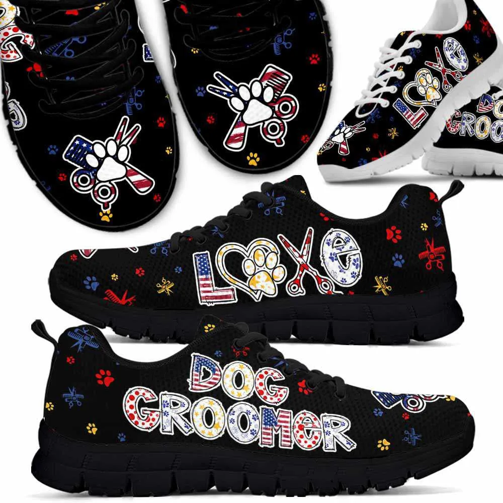 Dog Groomer Sneaker, Dog Groomer Love Usa Flag Paws Sneakers Shoes, Best Running Shoes, Unique Gifts For Dog Lovers