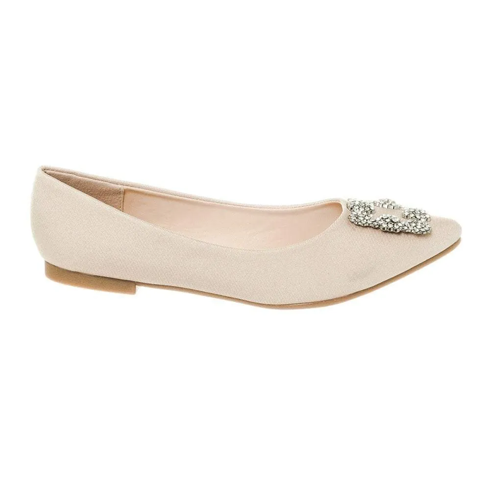 Flat Pointed Toe Satin Shoe With Diamante Broach