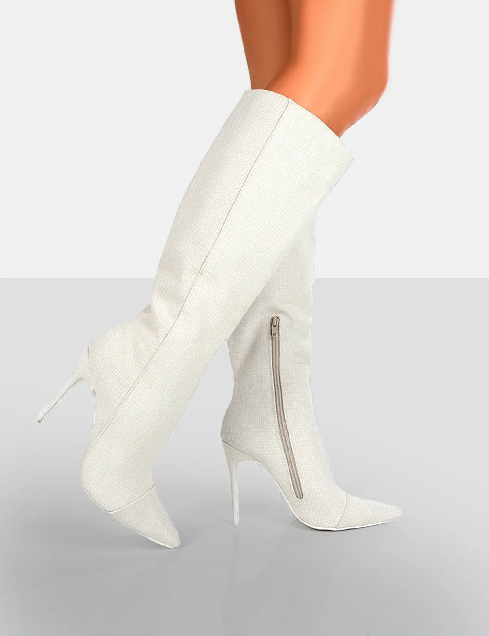 Horizon Linen Ecru Stiletto Knee High Boots