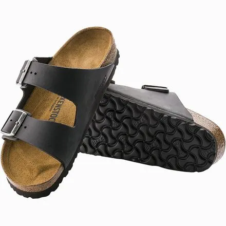 Men's Arizona Birkenstock Leather Sandals, Black Oiled Leather