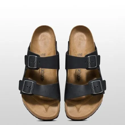 Men's Arizona Birkenstock Leather Sandals, Black Oiled Leather