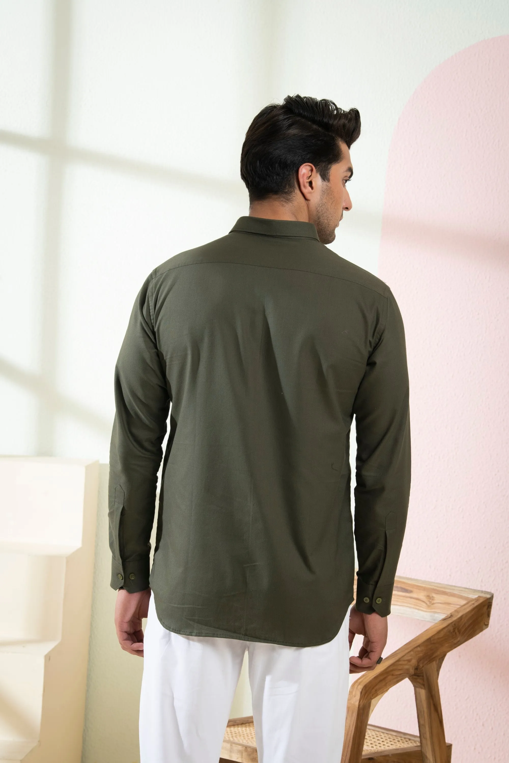 Men's Olive Green Color Avian Full Sleeves Shirt - Hilo Design