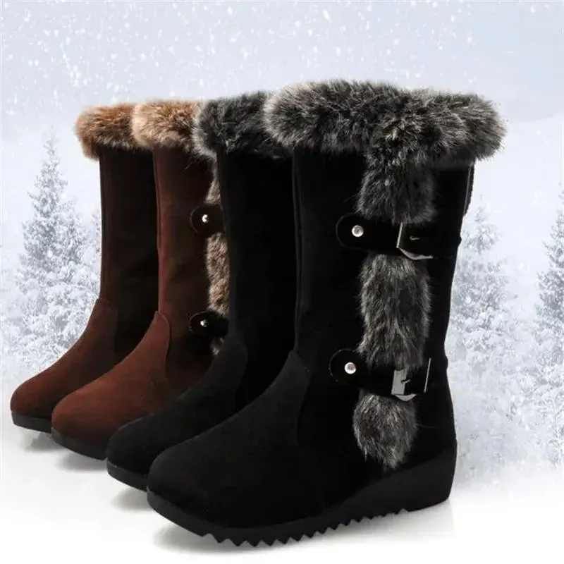 New Winter Women Boots Casual Warm Fur Mid-Calf Boots shoes Women