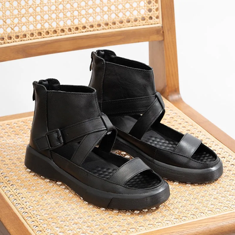 Platform Summer Sandals Boots Soft Leather Wrap Ankle Bootie Buckle Sandals