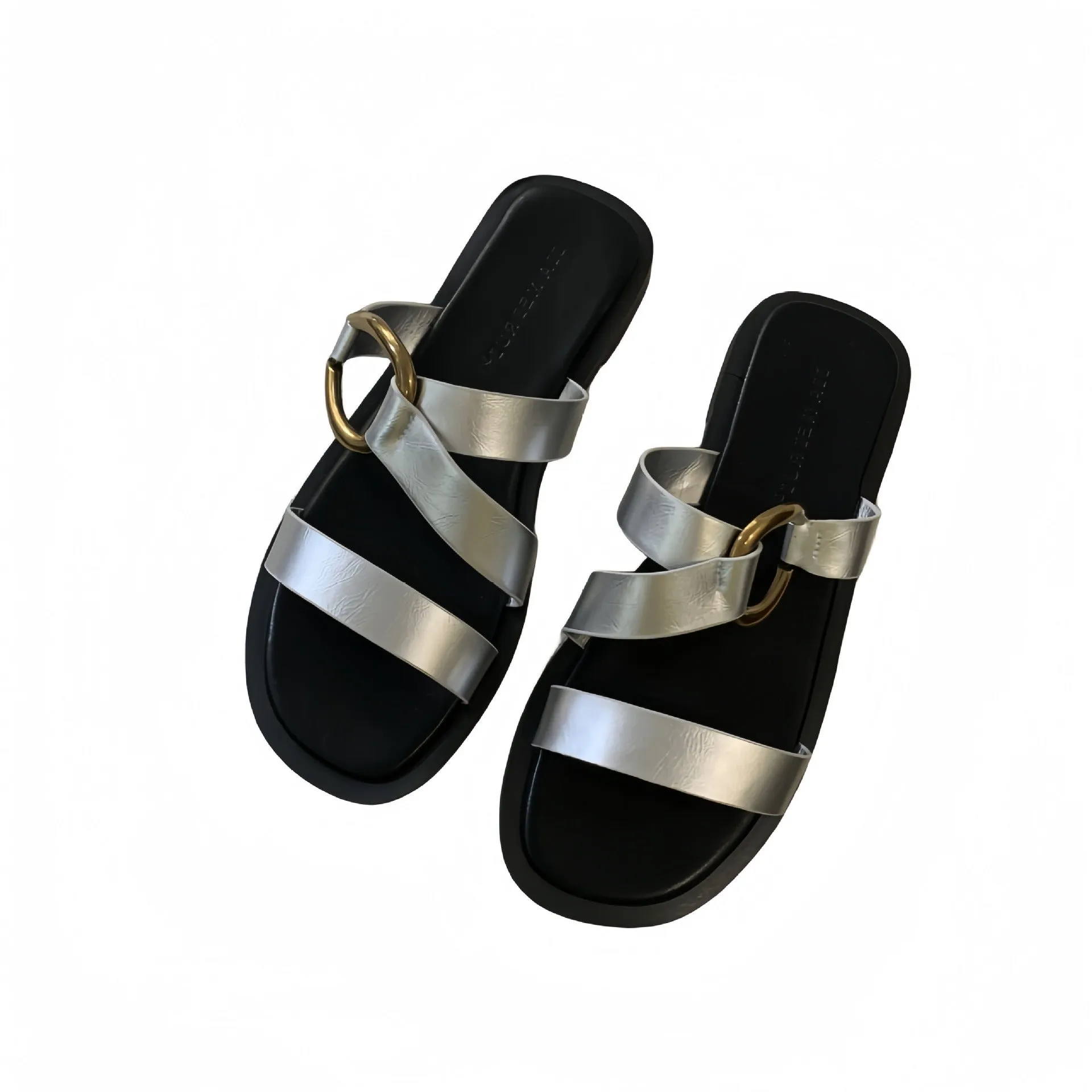 Pre Order:  Strap Metal Ring Flat Sandals