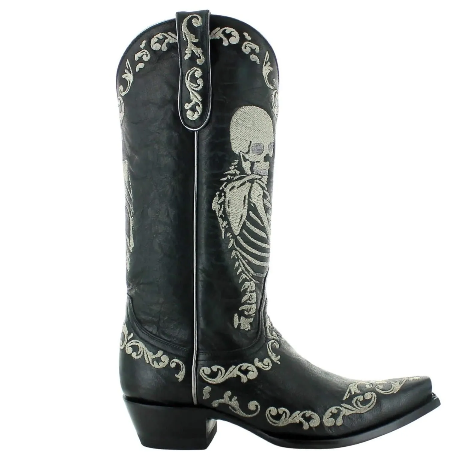 Skull Skeleton Embroidery Black Cowboy Cowgirl Boots