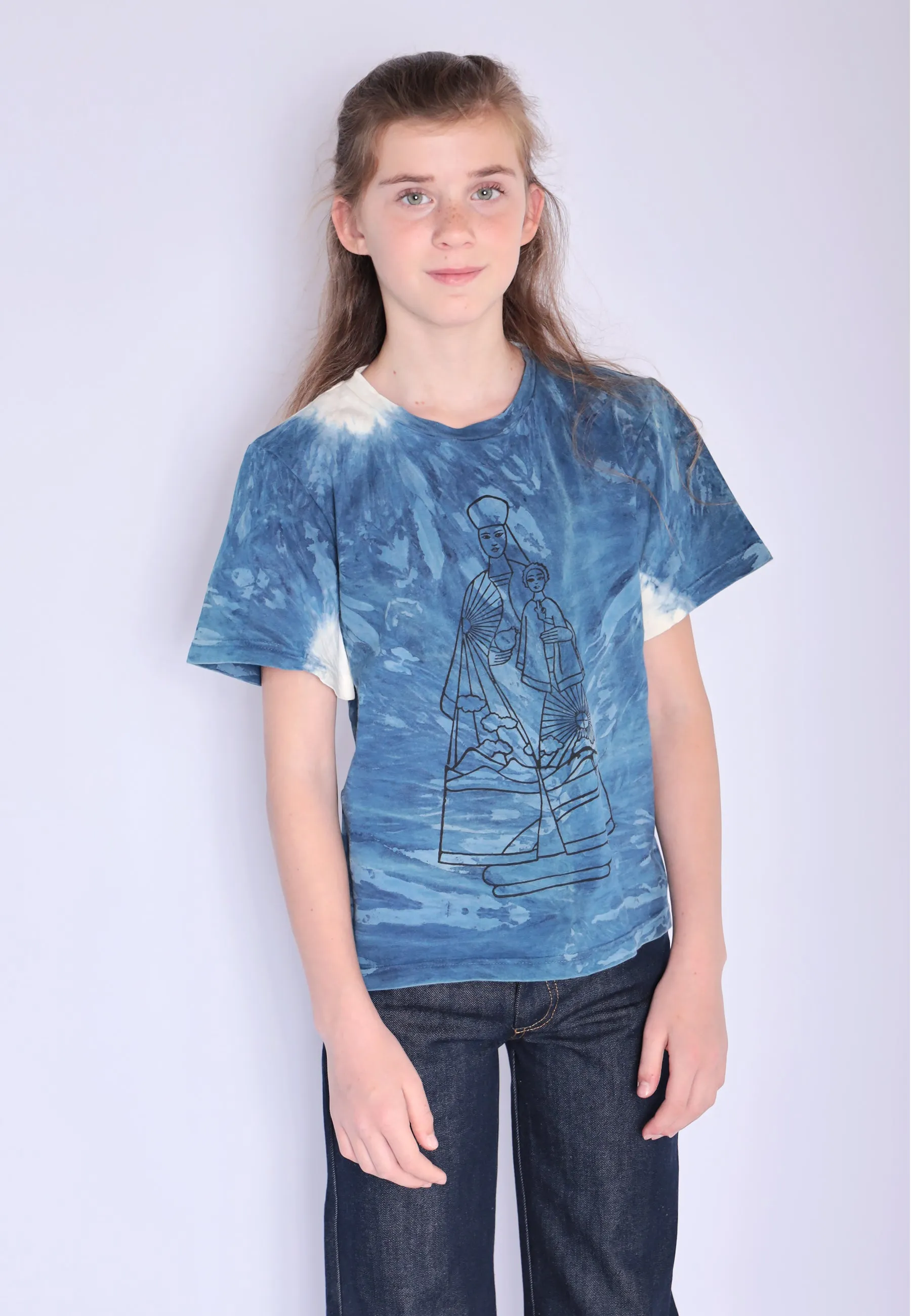 T-shirt voor meisjes en jongens met natuurlijk indigo