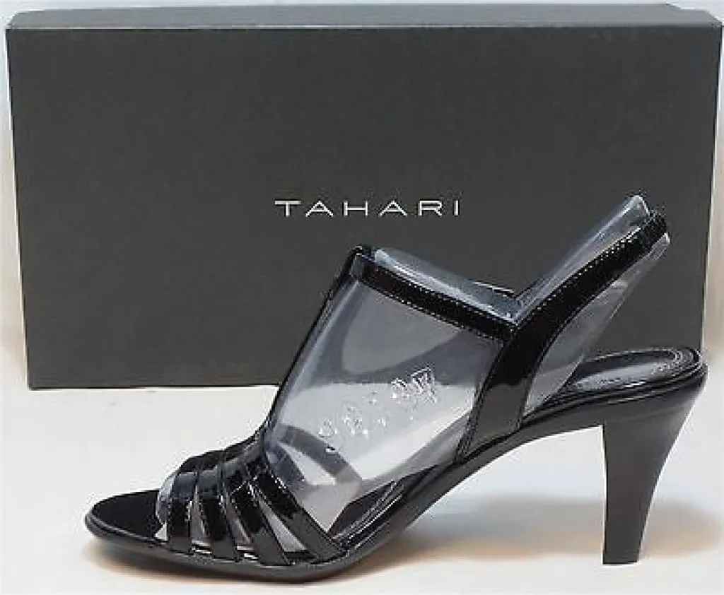 TAHARI Women's Barcelona Mid Heel Sandal - Black Patent - Multi SZ NIB - MSP $99