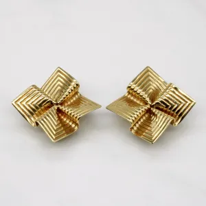 'Tiffany' Vintage Retro Origami Pin Wheel 14k Yellow Gold Clip-On Earrings