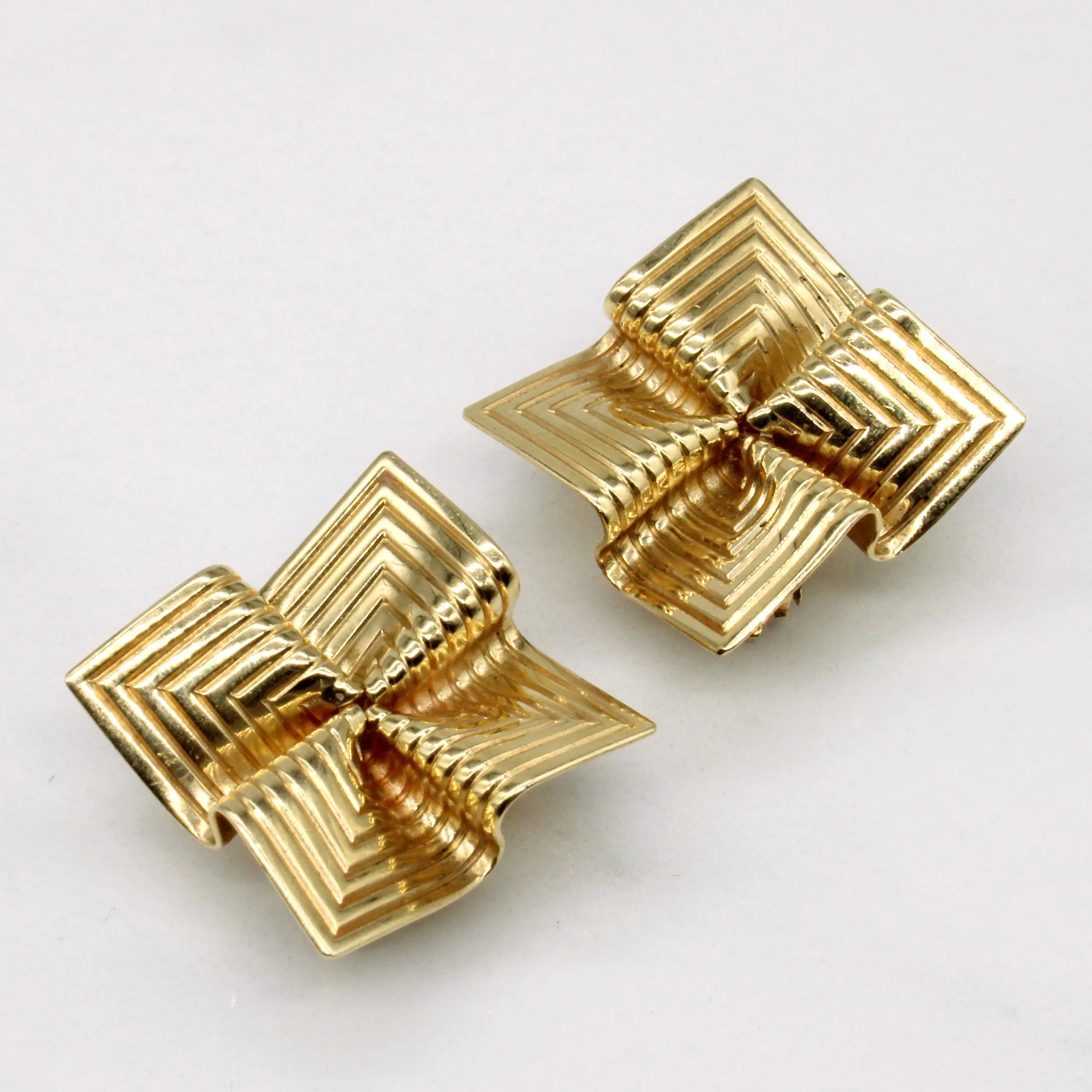 'Tiffany' Vintage Retro Origami Pin Wheel 14k Yellow Gold Clip-On Earrings