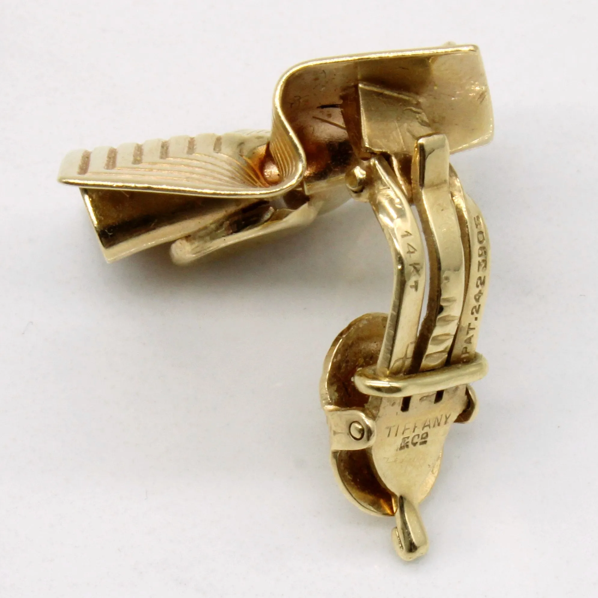 'Tiffany' Vintage Retro Origami Pin Wheel 14k Yellow Gold Clip-On Earrings