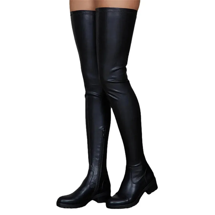 Trendy Fitted Leather Thigh High Heel Boots