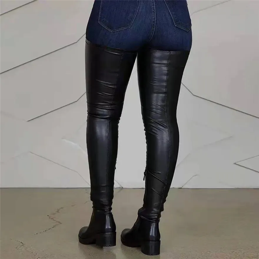 Trendy Fitted Leather Thigh High Heel Boots