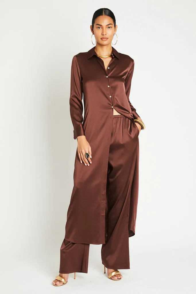 VERUSCHKA LONG SILK DRESS - CHOCOLATE