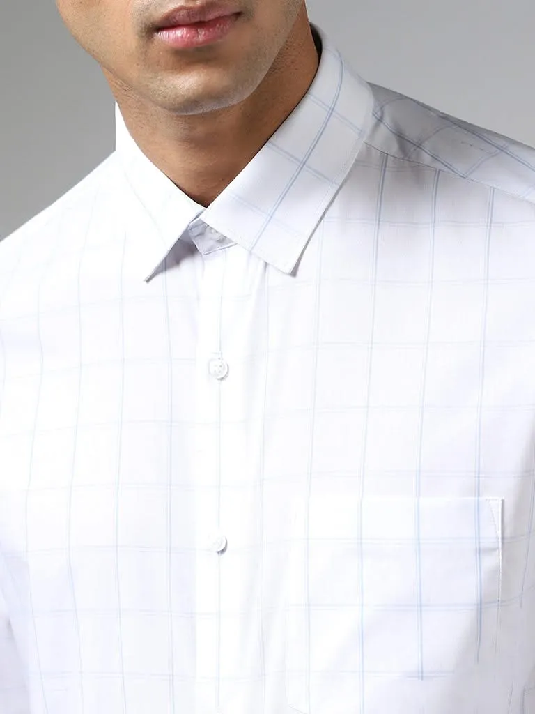 WES Formals White Checked Cotton Slim-Fit Shirt