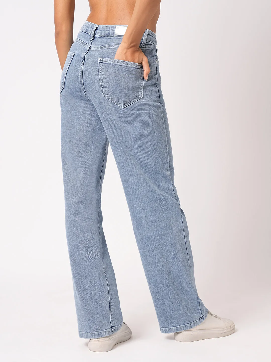 Women Light Blue High-Rise Relaxed Straight Fit Jeans