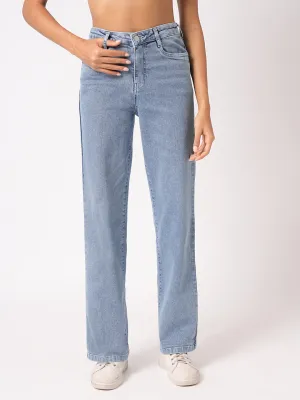 Women Light Blue High-Rise Relaxed Straight Fit Jeans