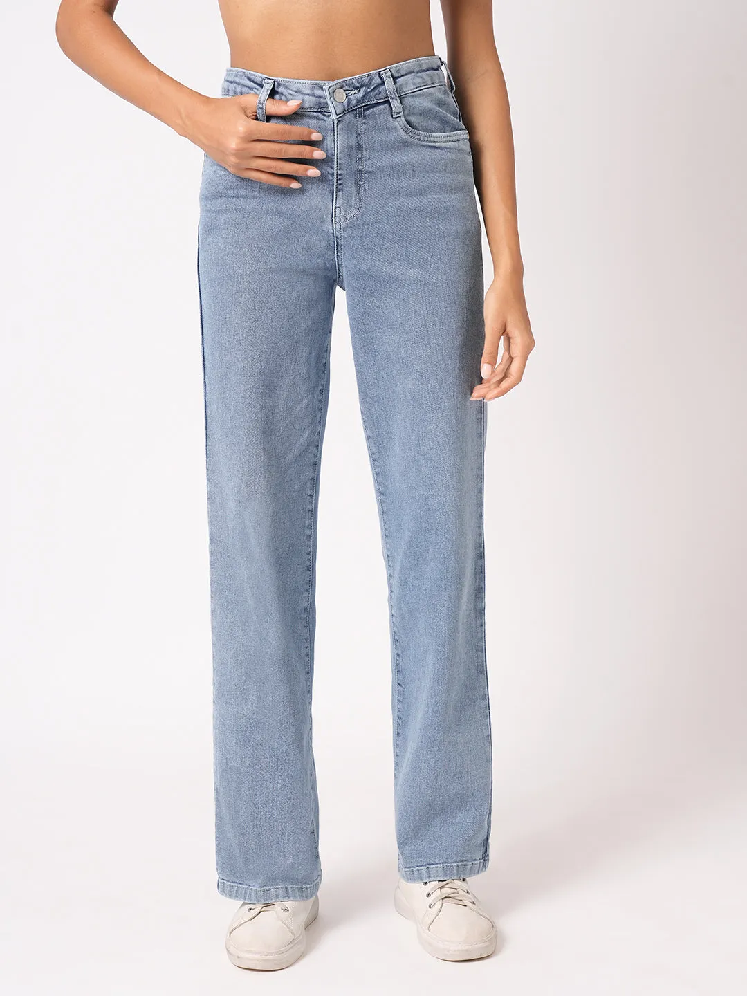 Women Light Blue High-Rise Relaxed Straight Fit Jeans