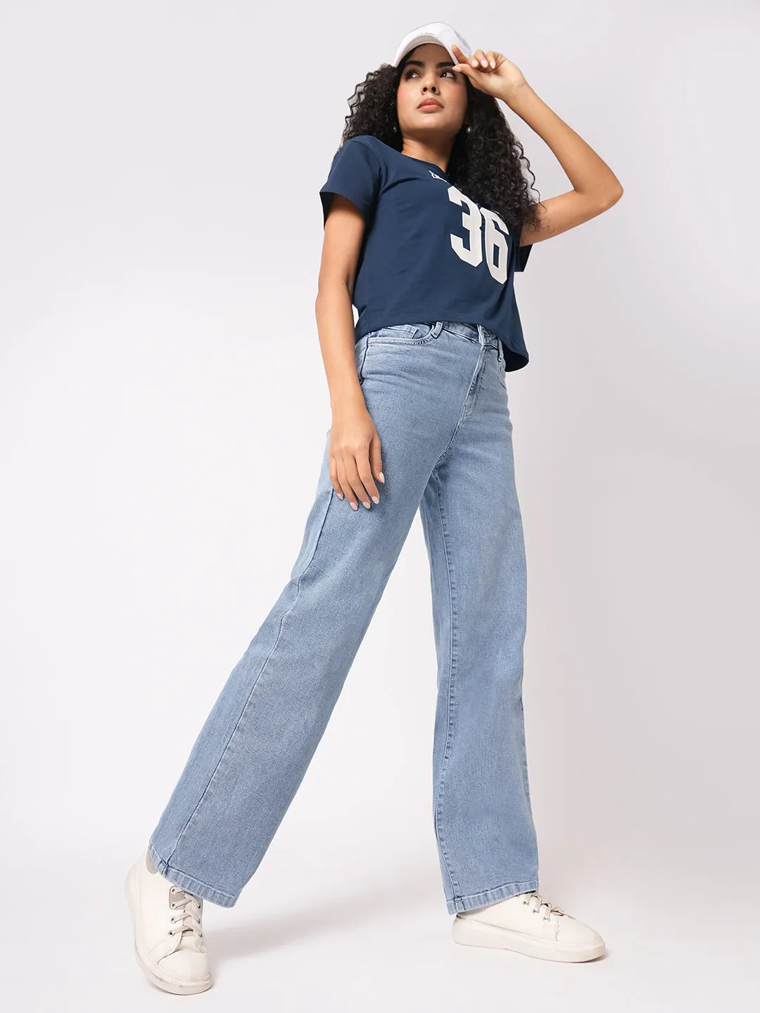 Women Light Blue High-Rise Relaxed Straight Fit Jeans