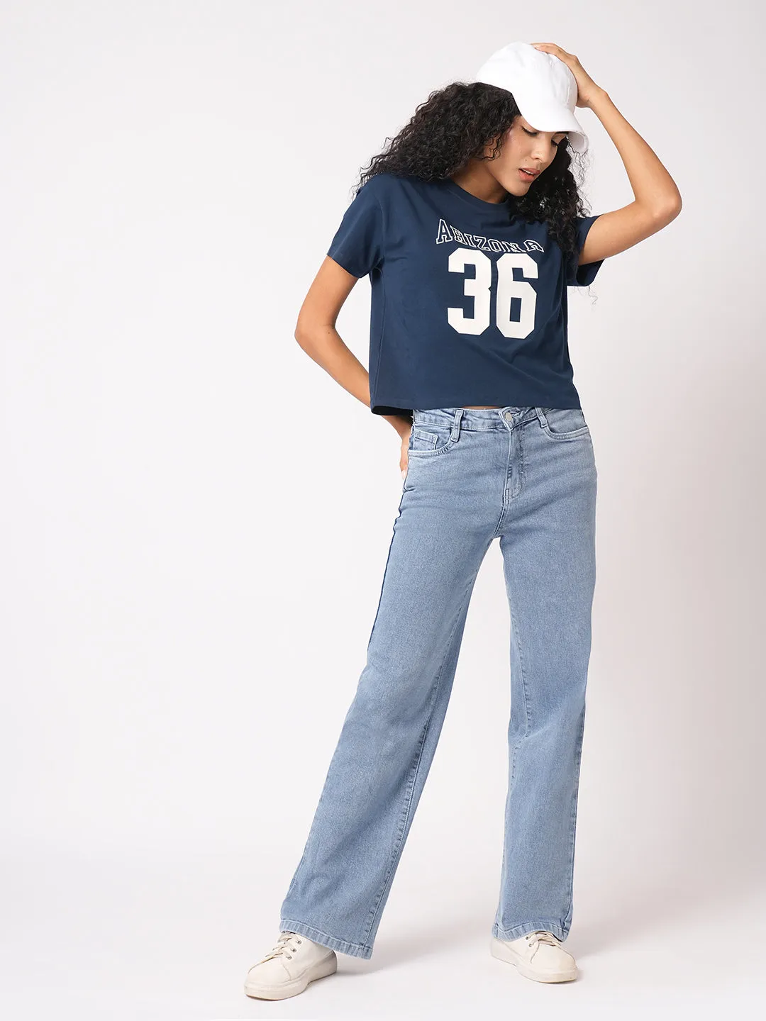 Women Light Blue High-Rise Relaxed Straight Fit Jeans