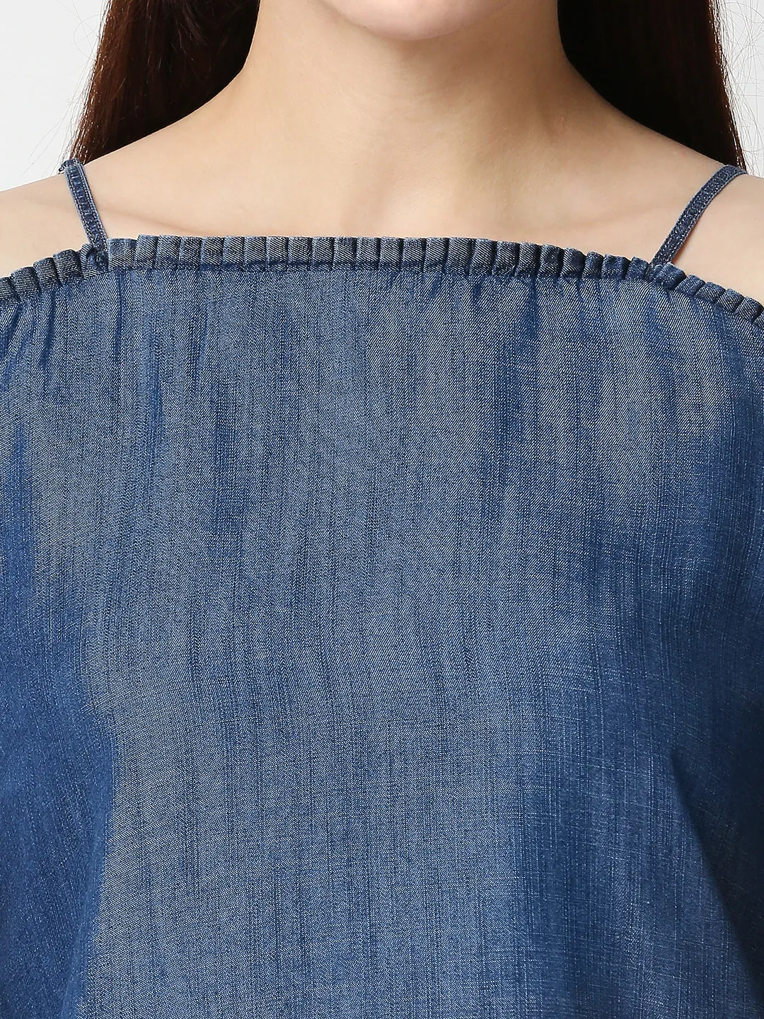 Women Off-Shoulder With Straps Denim Top