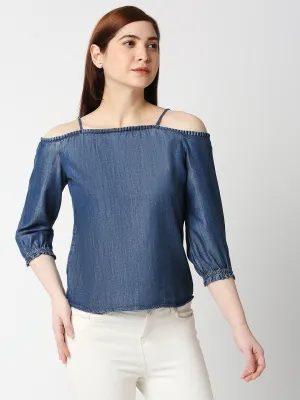 Women Off-Shoulder With Straps Denim Top